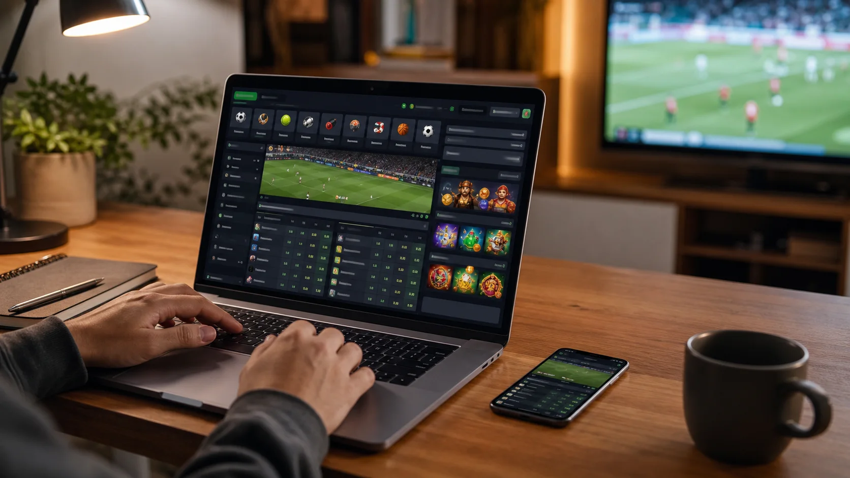 Plataforma totogaming em notebook e celular com apostas esportivas e cassino online